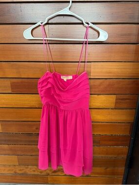 KEEPSAKE the Label Hot Pink Strap Dress with Ruffle Bodice